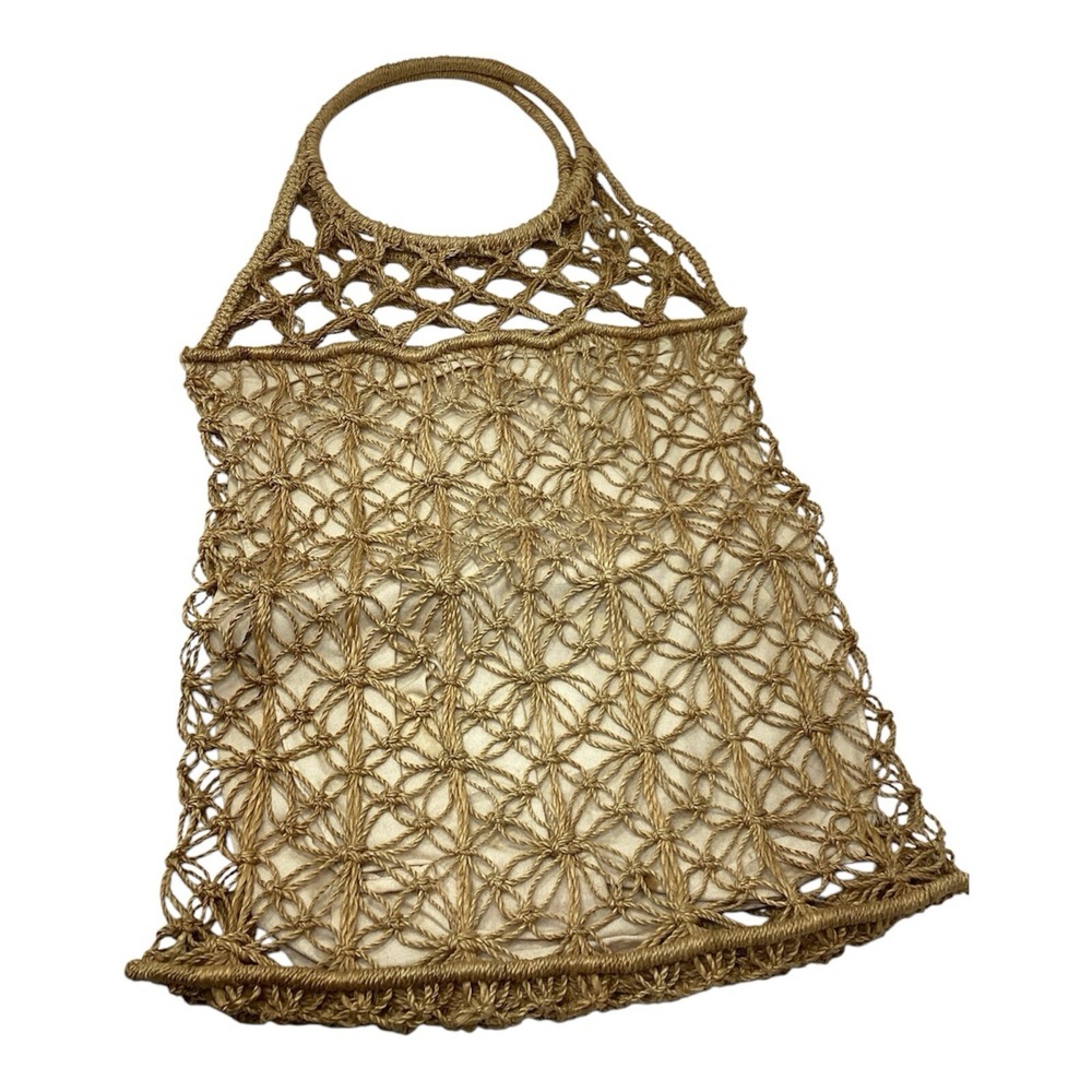 Vintage Handwoven Straw Bag Tote 70s Boho Summer Beach Market Bag Fully Lined